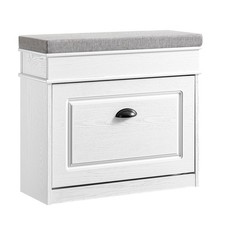 Shoe Storage Bench with Seat Cushion Narrow Shoe Cabinet with Flip Drawer 2 Tier
