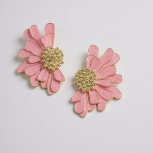 Authentic Earrings Flower Zara Pink Gold Plated Stud Daisy Half Oversized