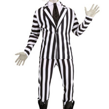 Beetlejuice Costume for Men Size Medium With Deluxe Injection Mask