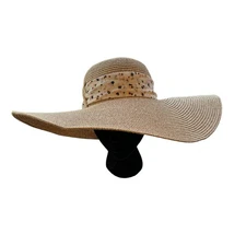 Tan Wide Brim Floppy  Paper Blend Hat Women's One Size
