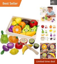 Sustainable Wooden Play Kitchen Food Set 8 Fruit Toys Knife for Pretend Play