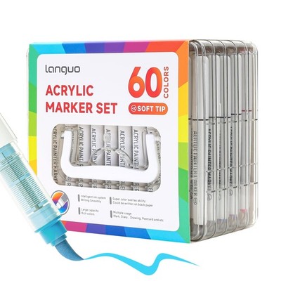 60 Colors Acrylic Paint Markers Pens Set, Soft Brush Tip Markers with Fast Dr...