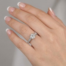Engagement Ring 14K White Gold Vintage 1.16 Carat Round Lab-Grown Diamond D VS2