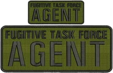 Fugitive Task Force AGENT embroidery patches 4x10 and 2x5 hook all black odgreen