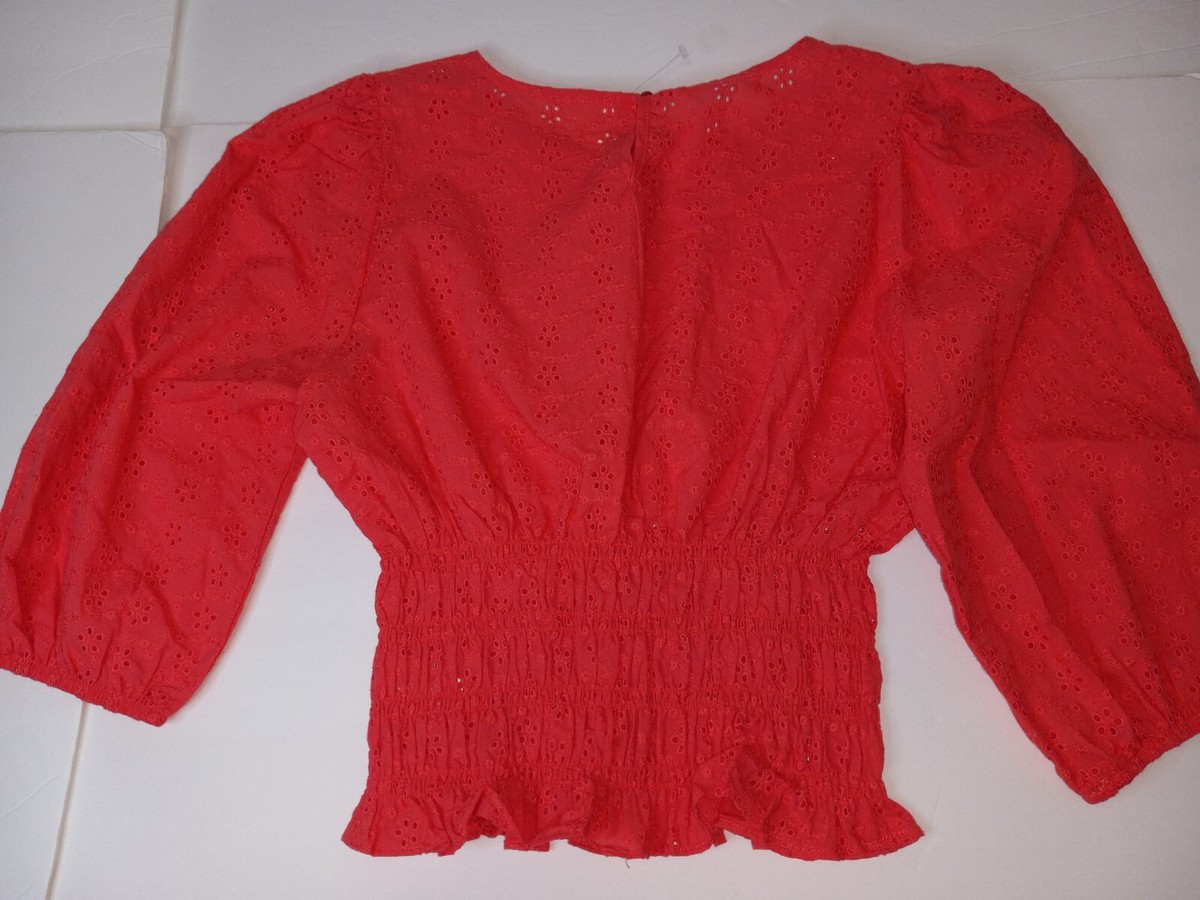 やす⭐️ SO Pink Blouse w/ Wide Sleeves 100% Cotton Women's Large NWT MSRP