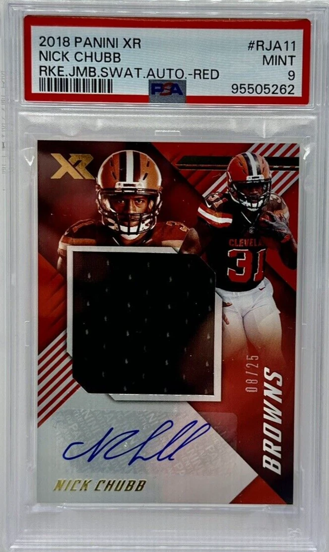 Nick Chubb Panini XR Rookie Jumbo Swatch Autograph #RJA11 Red