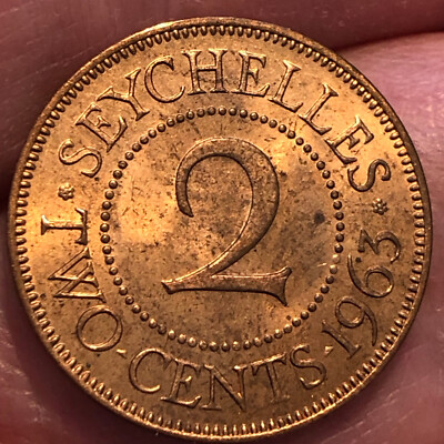 1963 Seychelles 2 Cent Bronze Coin - MS (Mint State Uncirculated) condition