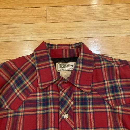 Schmidt Workwear Flannel Jacket Adult Medium Red Plaid Pearl Snap Quilted - Picture 4 of 12