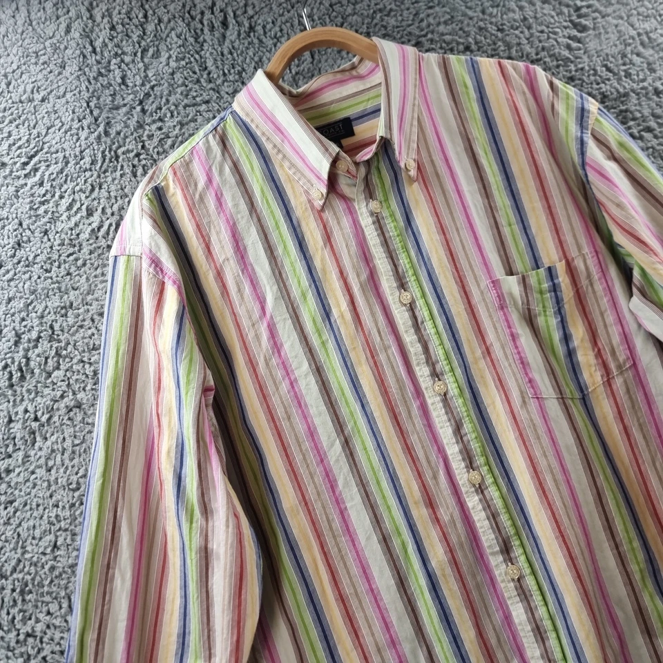 Camisa masculina asual Coast tamanho XXL listra multicolorida manga longa colarinho - Imagem 2 de 4