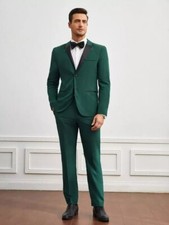 Men Suit Green Peak Lapel Prom Formal Groom Tuxedos Wedding Suit Blazer Custom