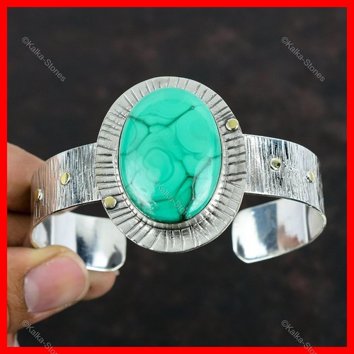 Valentines Sale 925 Sterling Silver Malachite Gemstone Sister Bangle Bracelet - Picture 3 of 6
