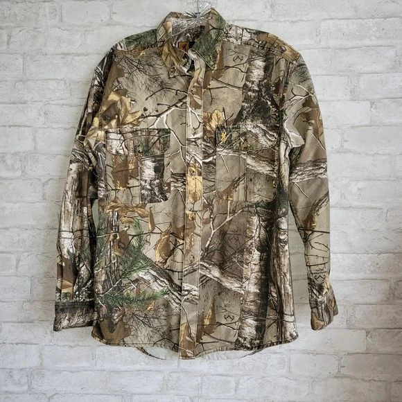 Browning Camouflage Concealment Hunting Button down Long Sleeve Shirt Men's S - Image 2 of 4
