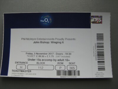 JOHN BISHOP LONDON 03.11.2017 ALTES TICKET