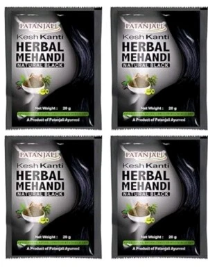 4 X 20g PATANJALI KESH KANTI NATURAL BLACK HERBAL MEHANDI 4PACK.