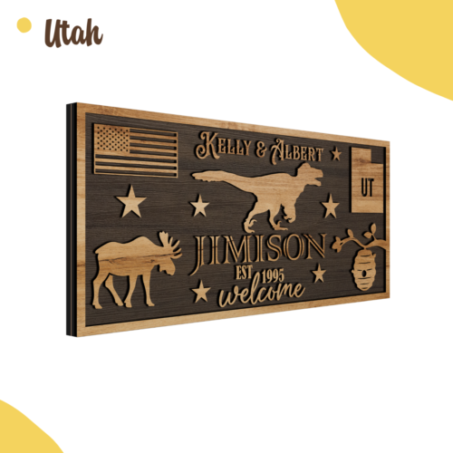 Niestandardowy znak powitalny stanu 3D Utah - spersonalizowany znak rodzinny, prezent dla rodzica - Zdjęcie 1 z 5