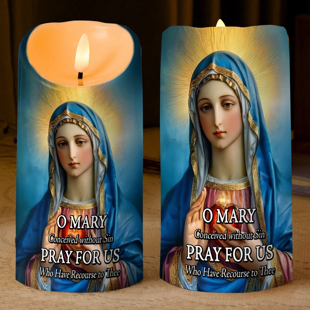 Mary Virgin Immaculate Heart LED Candle Pray For Us Christmas Gifts