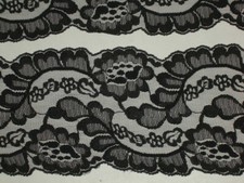 Black lace trimming fabric scalloped material trim no stretch 2 yards x 5 wide