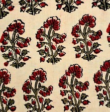 By the Yard Beige Red Floral Indian Block Print Fabric for Sewing Dressmaking