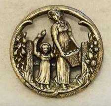 MAGNIFICENT VINTAGE PIERCED METAL KATE GREENWAY  “AUTUMN“ BUTTON, 1-1/8”