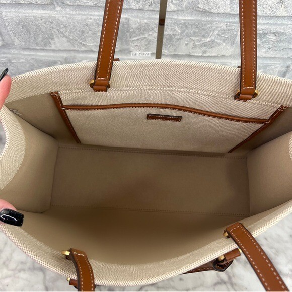 25年★TORY BURCH★BLAKE CANVAS JUMBO TOTE 163055 A4収納可 Tory Burch Blake Canvas Jumbo Tote In Natural Classic Cuoio