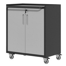 Metal Garage Cabinet with Wheels, Heavy-Duty Tool Storage, 2-Shelf Organizer