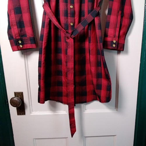 The Limited Dress Sm Red Black Plaid Belted Collared Long Sleeve Button-Up Shirt - Picture 6 of 12