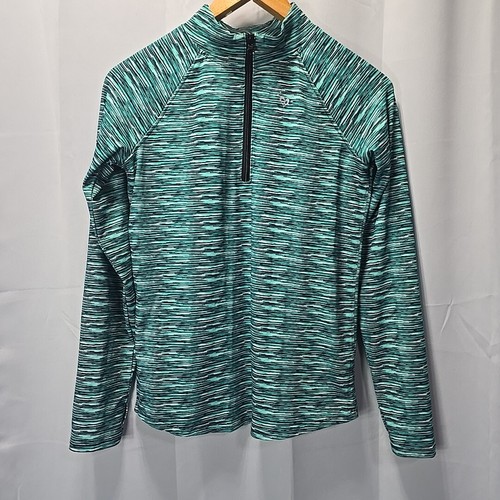 Justice Girls 14 Athletic Quarter Zip Front Pullover Shirt Green Tiger Mock Neck