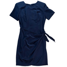 Atina Womens Dress Size 6 Dark Blue Wrap Short Sleeves Knee Length Silky
