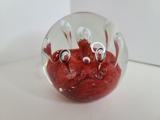 Vtg Red Crater Bubble Paperweight Apx 3.25"