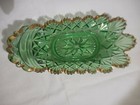McKee Glass Teutonic Green Pickle Dish with Gold Trim Pressed glass 1920's — photo 1