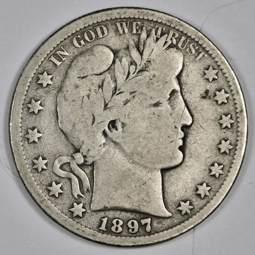 1897-s Barber Half. "LI-TY" & Part of "BER" of LIBERTY is Visible. VG