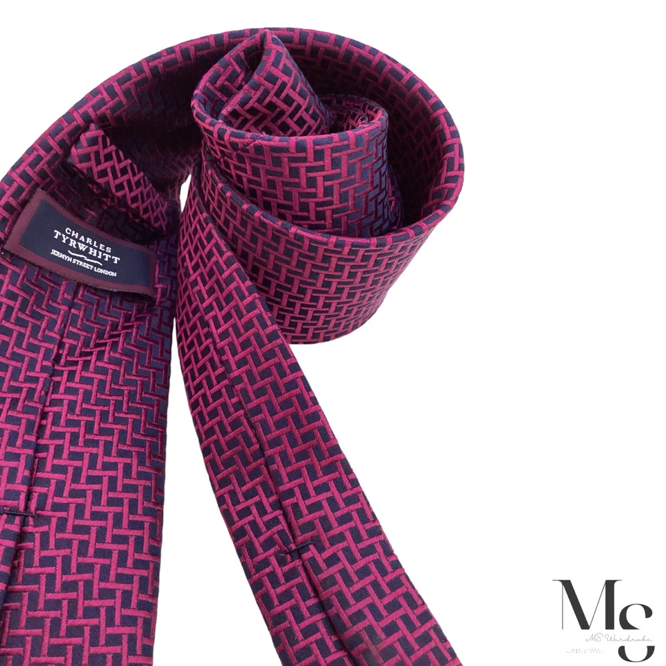 Corbata de seda de lujo geométrica púrpura Charles Tyrwhitt XL con: 3" EXCELENTE ESTADO Foto 4 de 4