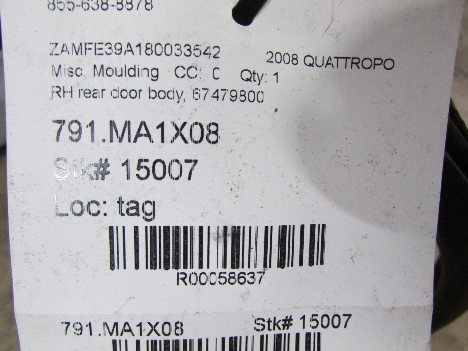 Maserati Quattroporte,RH Right Rear Door Moulding, Used, P/N 67479800