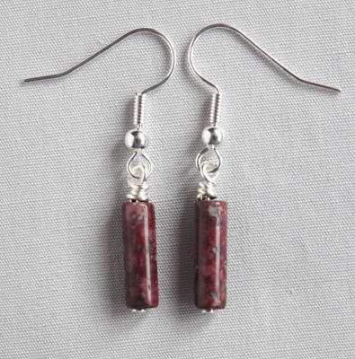 LEOPARD SKIN JASPER TUBE SHAPED EARRINGS SILVER PLATED