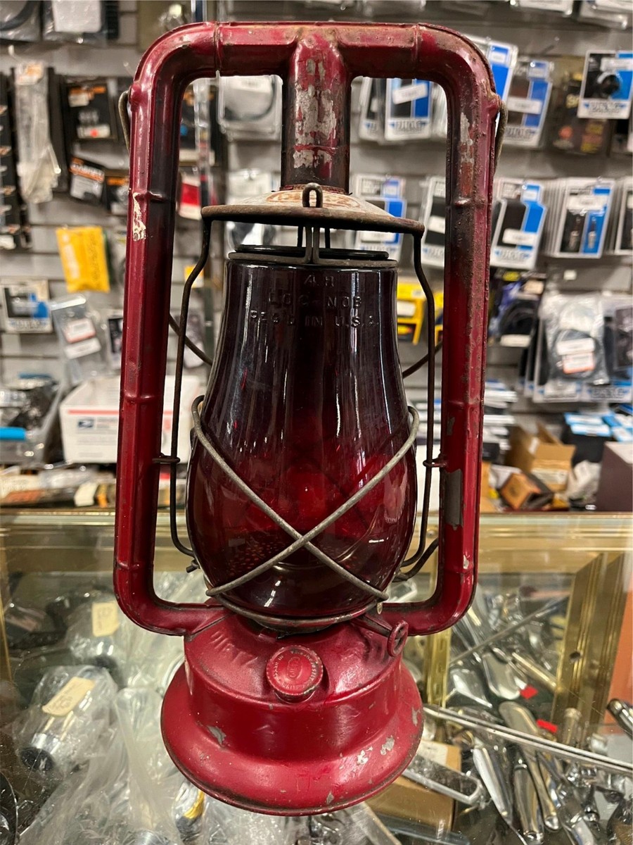 vtg Dietz monarch red railroad lantern NY USA galvanized red glass
