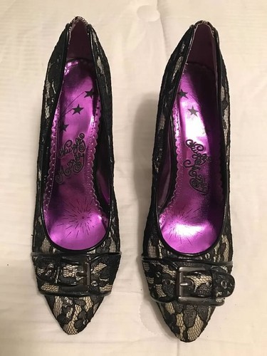 SHOES: Naughty Monkey Secret Secretary Black Lace High Heel Pump Women's Sz 8.5 - Picture 16 of 19