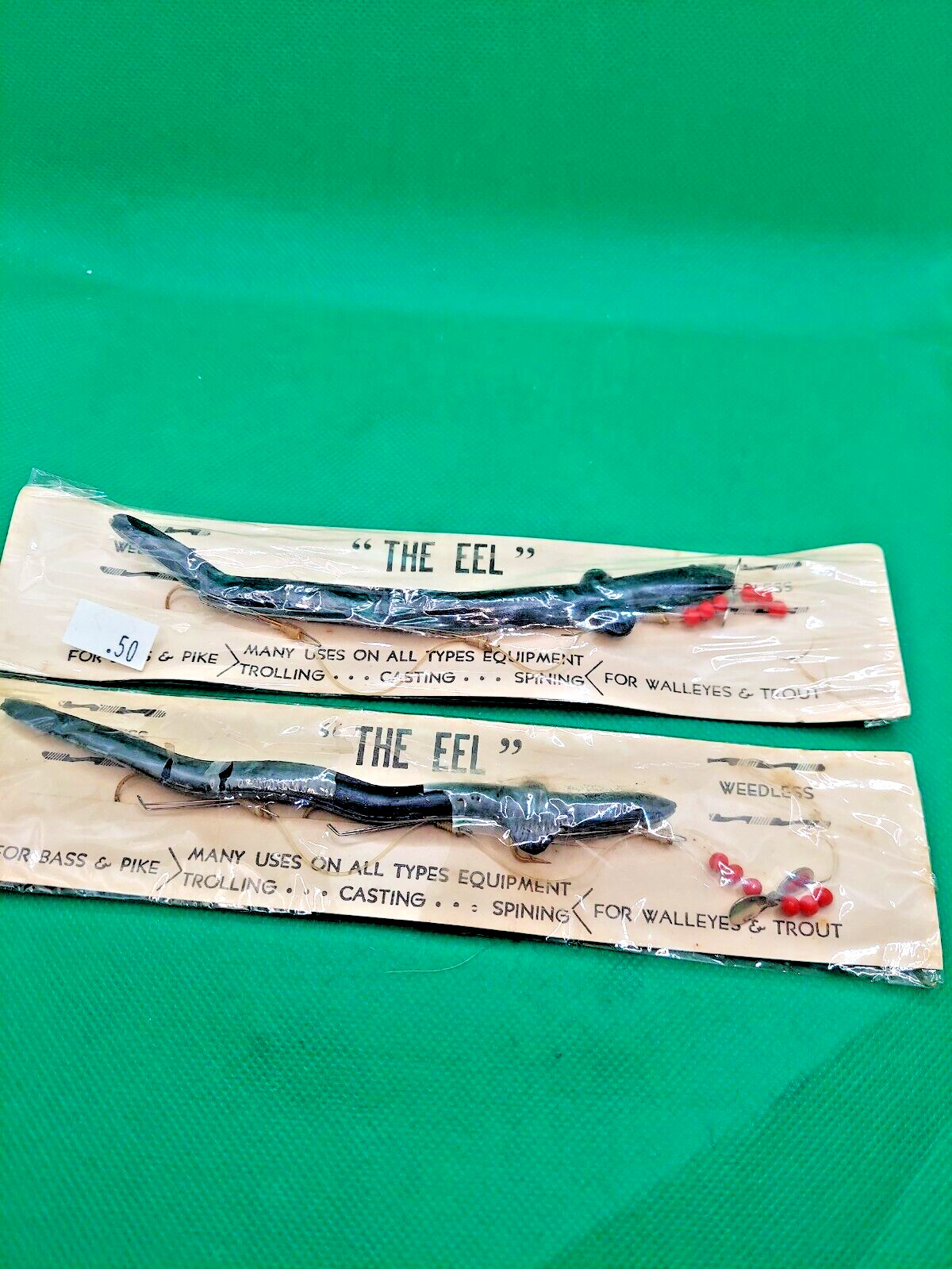 Old lure vintage rubber EEL lures in the package still never fished. Weedless