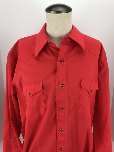 Vintage Wrangler Pearl Snap Button Shirt Red Single Needle 17x33 - Cowboy Rodeo - Picture 2 of 12