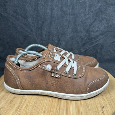 Bobs From Skechers Womens 7 Sneakers Shoes Brown Mem Foam Faux Fur Lace Up