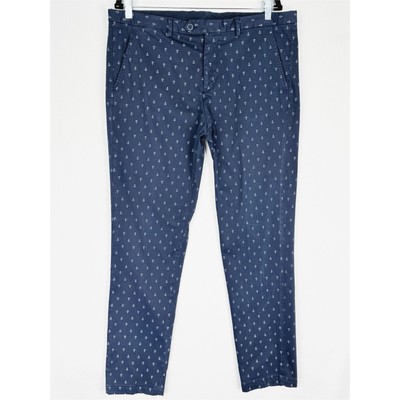 Atelier Pants Mens 37x31* Blue Anchor Print Chino Straight Leg Preppy Nautical