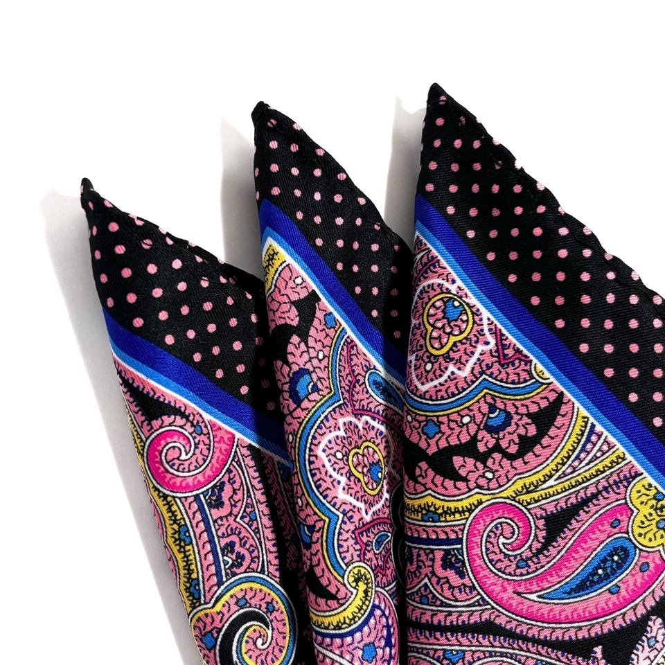 Silk-Like Navy Blue & Pink Paisley Dot Pocket Square (Handmade) - Image 2 of 4