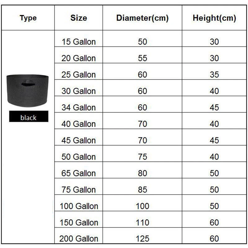 15-200 gallon Grow Bags veg plants growing plant tree pots fabric jardin Basket - Image 3 of 4