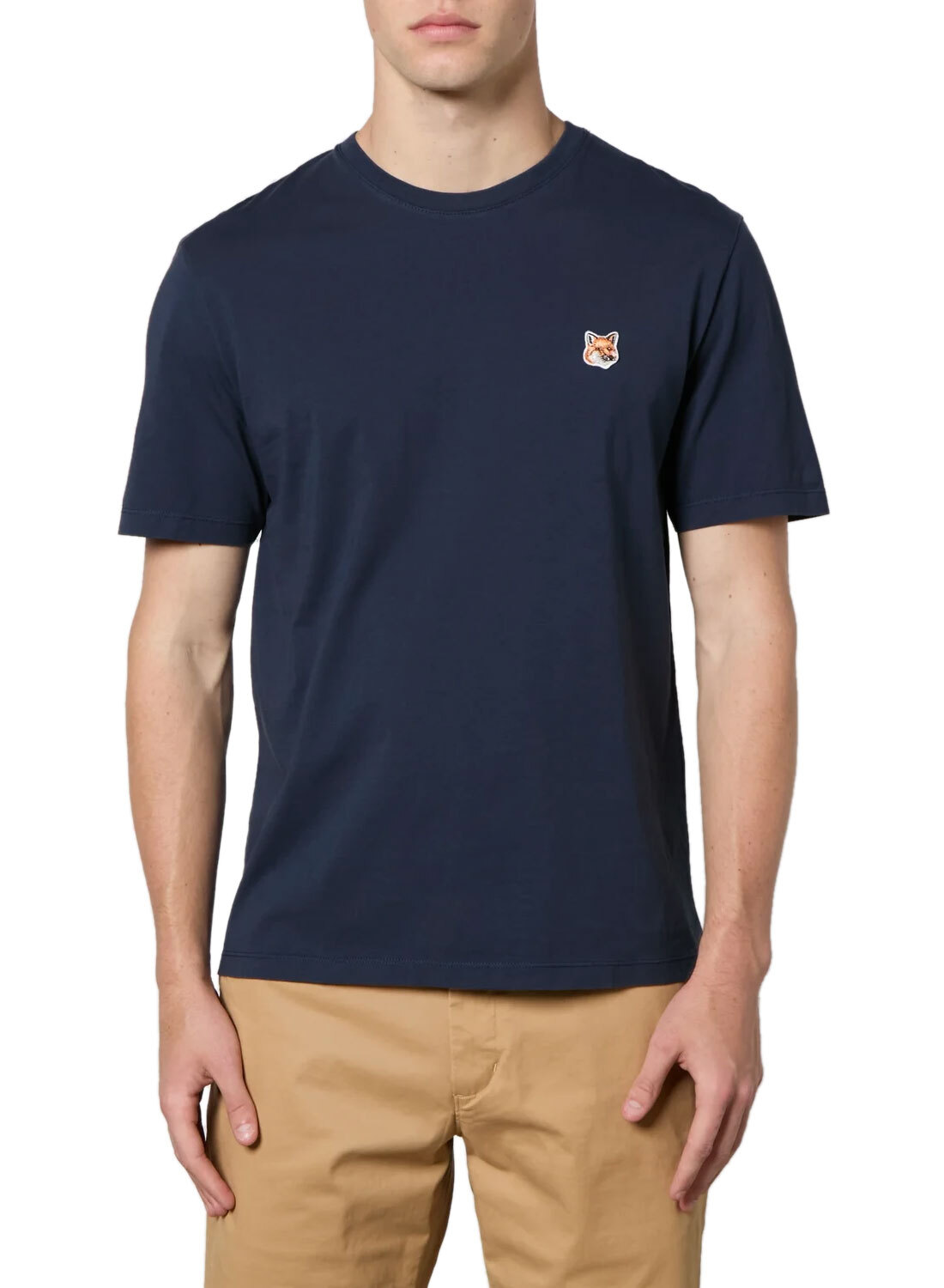 Мужская классическая футболка с нашивкой в виде головы лисы Maison Kitsune X-Small Темно-синего цвета - NWT