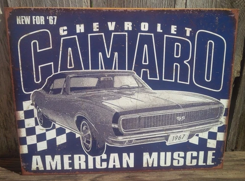 Vintage Chevy 1967 Camaro Tin Metal Sign Shop Garage Classic American Muscle Car