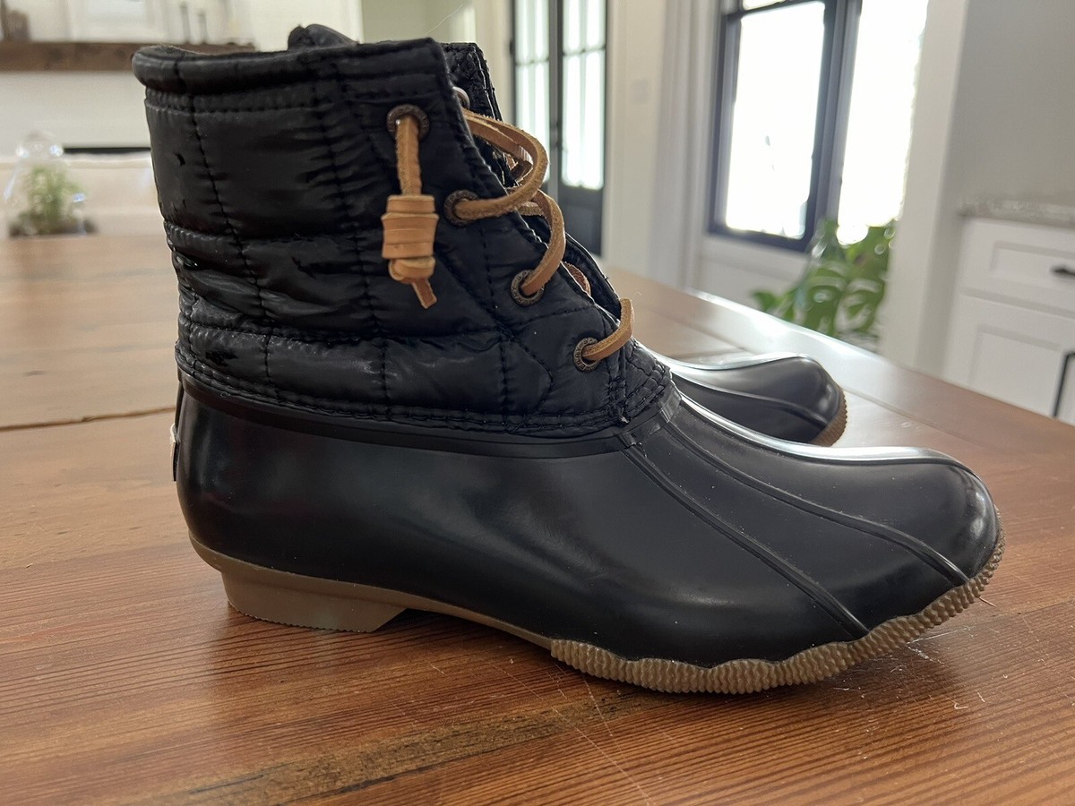 sperry top sider women Saltwater Duck Boots Black Quilt