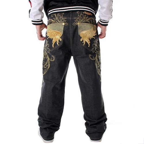 Mens Jeans Wide Leg Fashion Embroidery Skateboarder Hip Hop Baggy Denim Pants
