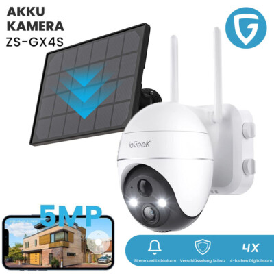 ieGeek 5MP HD Überwachungskamera Aussen Akku WLAN 9000mA Cloud-Speicher PTZ 360°