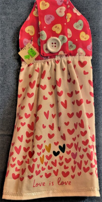 NEW*Handmade ''Love Is Love Valentine!'' Hanging Kitchen Hand Towel #3123