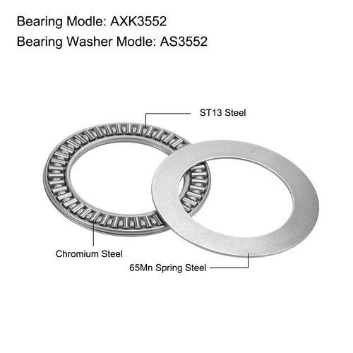 2pcs AXK3552 Thrust Needle Roller Bearings 35x52x2mm with AS3552 Washers - Picture 2 of 4