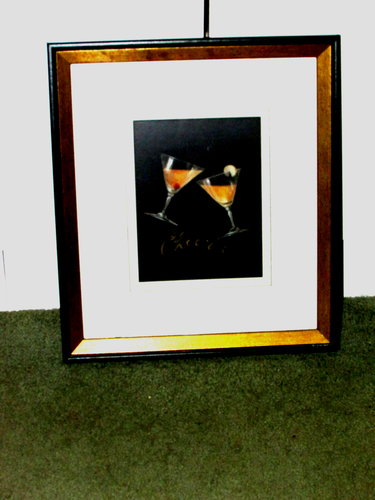 "Cheers" martini toast 6.5x8.5" print w/3" mat black gold 15x17" frame (N clst - Picture 2 of 5